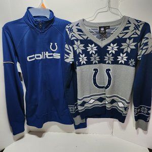 Lot of 2 Women's NFL COLTS -V-Neck Christmas Sweater M -Full Zip Track Jacket L
